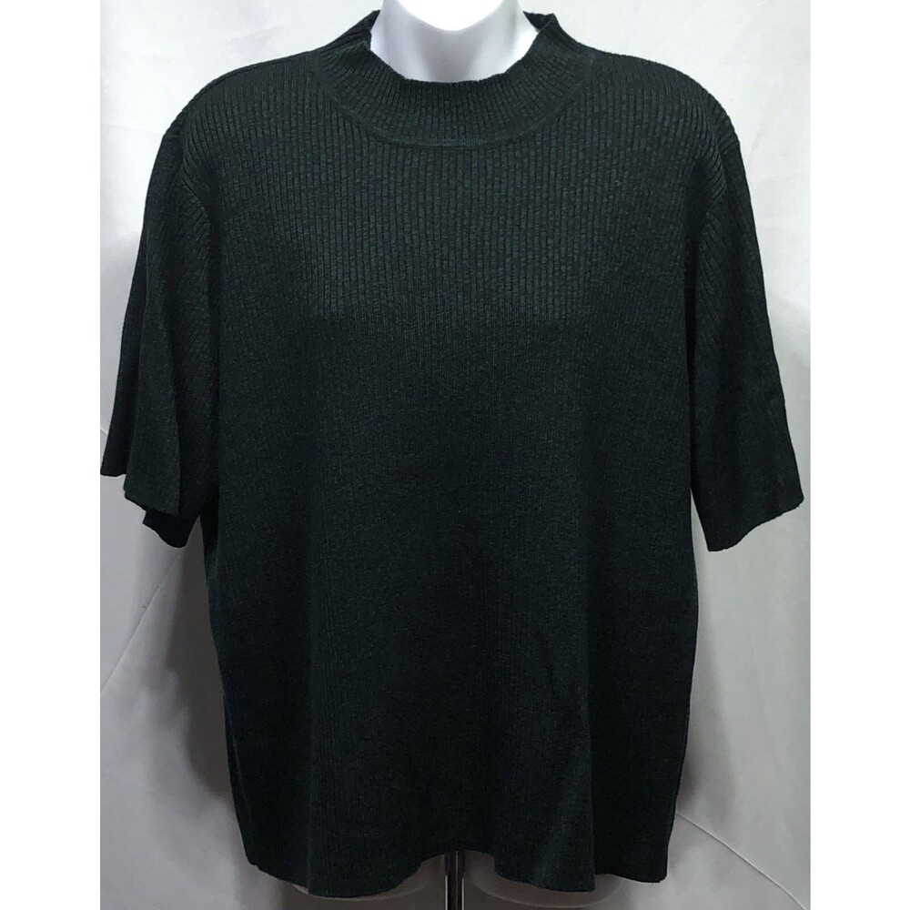 Sag Harbor Knit Sweater Top 1X Dk Green Short Sleeve Mock Neck Capsule Office
